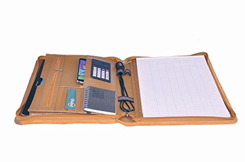 Premium Suede Leather Letter / A4 Padfolio with Calculator, Fits 11-inch Laptop, Brown