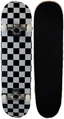 Runner Sports Complete Full Size Maple Checkerboard Deck Skateboard (White)
