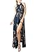 Berrygo Women's Chic Sleeveless Backless Halter Floral Print Split Maxi Dress Dark Blue,0/2