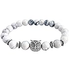 Botrong Volcanic Bracelet Owl Bracelet Silver Bracelet Lava Stone Bead Bracelets for Women and Men (White)