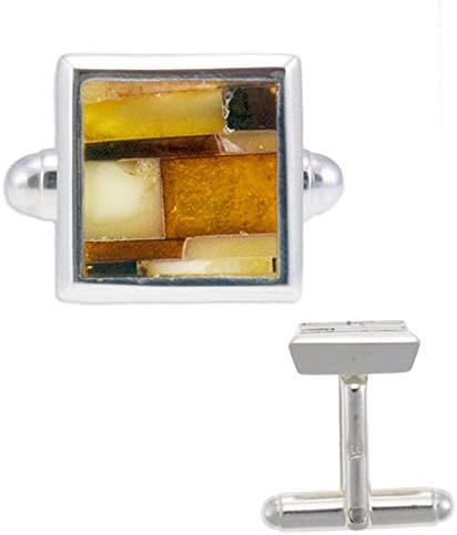 Silver Amber Cufflinks, Cherry,Cognac, Baltic Amber-Amber Mosaic Cufflinks