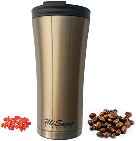 MiSaint Vacuum Insulated Stainless Steel Travel Office Mug Tumbler Cup,17oz,500ml,Gold