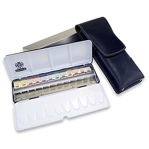 Schmincke Horadam Aquarell Half-Pan Paint Set in Leather Case, Includes Brush, Set of 12 Colors (74705097)