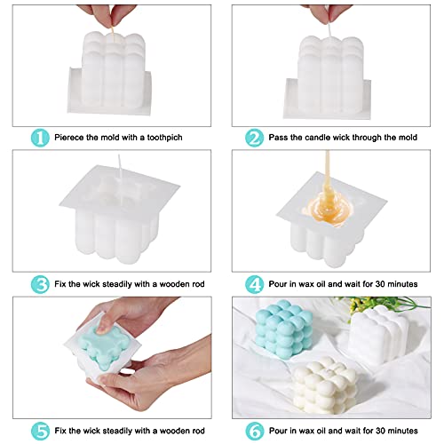 Onlyesh Silikon Blase Kerzen Form, DIY Kerze Formen Set mit 50Pcs Kerze Docht und 2 Dochthalter, für Duftkerze, Soja-Wachs, handgemachte Seife, geeignet für Anfänger