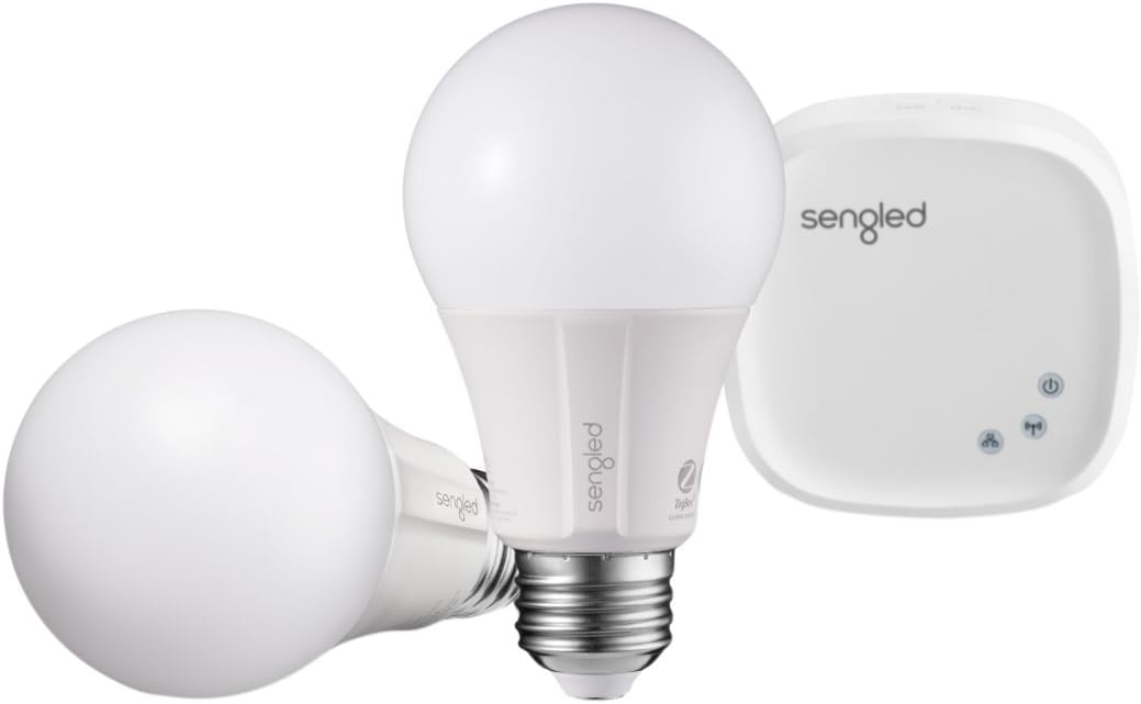 Sengled Element Classic Smart E27 Base, Dimmable LED Light Soft White 2700K 60W Equivalent, Starter Kit (2 A60 Bulbs + hub)