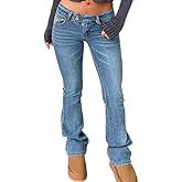 Justalwart Women's Stretch Low Rise Double Button Elastic Skinny Vintage Flare Jeans