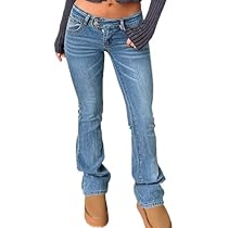 Womens Low Waisted Stretchy Flare Jeans Causal Bootcut Denim