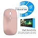 Rechargeable Wireless Mouse, 2.4G Slim Mute Silent Click Noiseless Optical Mouse with USB Receiver (Stored at Bottom of The Mouse) Compatible with Notebook, PC, Laptop, Computer, MacBook (Rose Gold)