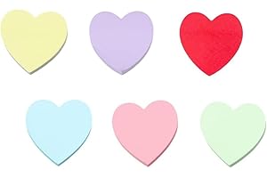 Wujzkisster 6 Pack Heart Shape Sticky Notes100 Sheets/Book,Bright Colorful Self-Stick Note Pads,Notes Self-Stick Blank Book T