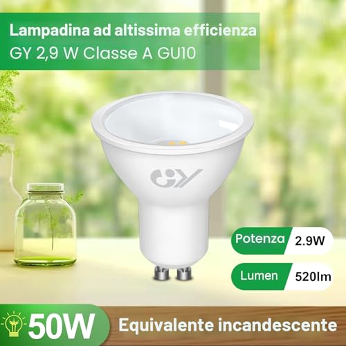 GY GU10 LED Bulb, 2.9W Equivalent to a 50W Bulb, GU10 LED Bulbs 3000K Warm White, 520Lumen, 110° Beam Angle, GU10 Fitting, Non-Dimmable