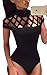 Angashion Women Sexy Sheer Caged Short Sleeve Bodysuit Jumpsuit Clubwear Tops,Black,US 2/Tag S