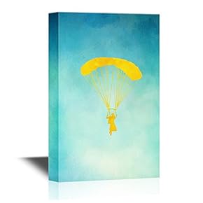 Extreme Sport Canvas Wall Art - A Yellow Watercolor Style Paraglider - Gallery Wrap Modern Home Art | Ready to Hang - 12x18 inches