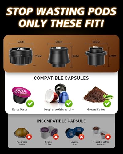 CTOBY Portable Coffee Machine,Compatible with Grounds & Capsules,for Travel,LED Display,20 Bar,Compatible with Coffee Grounds&Capsules (Ns&DG) for Travel, Camping, Hiking, Office