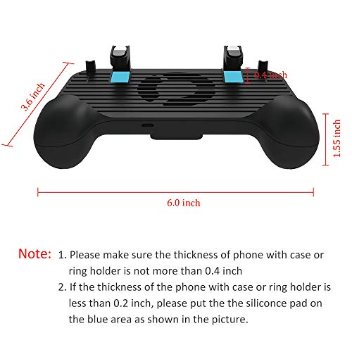 Mangotek Mobile Phone Game Controller, L1R1 Sensitive Shoot and Aim Trigger Buttons, Fortnite/PUBG/Knives Out/Rules of Survival Gaming Camepad with Cooling Fan Radiator and Power Bank for Android iOS