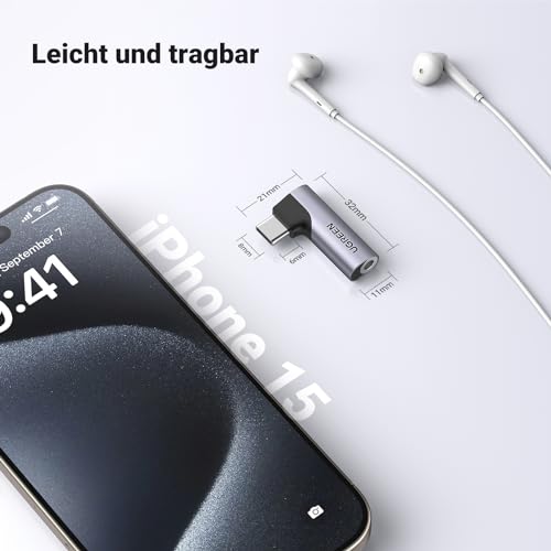 UGREEN USB C to 3.5 mm Jack 90 Degree Angle Adapter to Jack, Silver | Aux headphone adapter with DAC chip compatible with iPhone 17/17 air/17pro/17pro max, Galaxy S 25 series, iPad, Mac