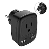 Germany France Travel Plug Adapter Type E/F, TESSAN Schuko Grounded Electrical Adaptor with 2 USB Ports, European Power Adapter US to Europe Iceland Norway Poland Spain Russia Sweden