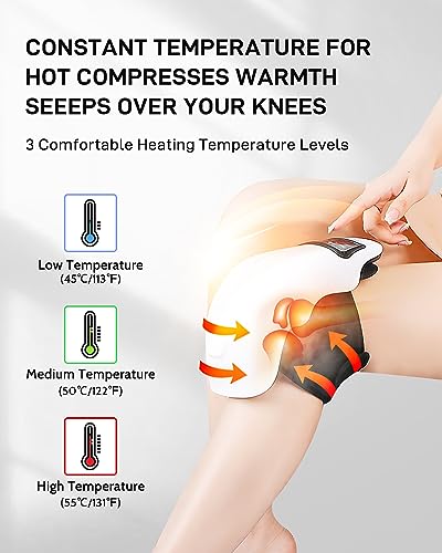 XIAOLANG Knee Massager, Cordless Knee Massager for Circulation and Pain Relief, with 9 Modes of Vibrating Massage and 3 Levels of Heating for Swelling Stiff Joints