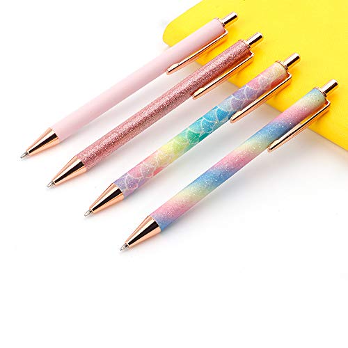 Ballpoint Pens, 4 PCS Retractable Pen Black Ink Medium Point (1.0mm) Click Ball Pens Rose Gold Office Supplies for Men, Women, Students, Business