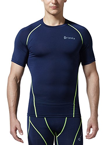TM-R13-NVCZ_Medium j-L Tesla Men's Cool Dry Compression Baselayer Short Sleeve T Shirts R13