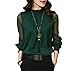 Moore Womens Casual Chiffon Ladies Round Neck Long Sleeve Blouse Tops (XXL, Green)