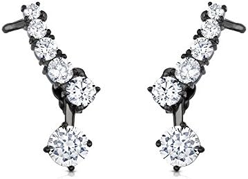 Sterling Silver 4 in 1 Elegant Cubic Zirconia Studs And Martini Drop 10 Piece Cuff Earrings Set. (Black Rhodium Plated)