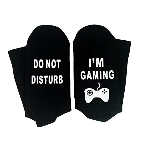 FGFD&OU Socken für Herren und Damen Lustiges Geschenk Neuheit Baumwolle socken Gamer Socken mit Do not disturb, I am gaming, Geschenk für Weihnachten (A-Schwarz, 39-46)
