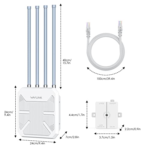 Wavlink WiFi6 Outdoor Mesh Router/Ap/Repetidor, de Doble Banda 2.4G+5G AX1800 al Aire Libre WiFi Mesh Extender con PoE/4x8dBi Antenas /IP67 Resistente a la Intemperie Señal Booster Amplificador