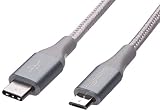 AmazonBasics Double Braided Nylon USB Type-C to Micro-B 2.0 Male Charger Cable | 1 foot, Dark Grey