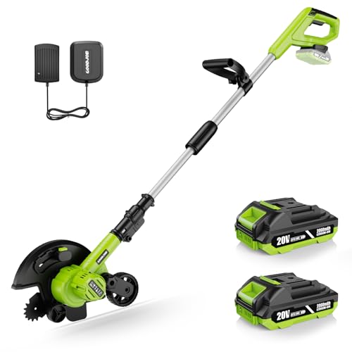 Cordless Lawn Edger, 20V Battery Powered Edger for Lawns Sidewalk | 2 x 2.0 Ah Batteries & Fast Charger 9 Inch Blade Dual Wheels 3500 RPM 400W Motor Edger with 3 Depth Settings for Driveway