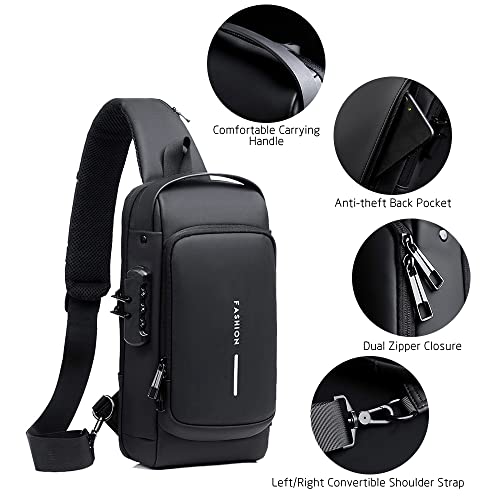 Homesen Mochila masculina com cadeado à prova d'água anti-roubo bolsa com porta de carregamento USB bolsa de ombro mochila transversal