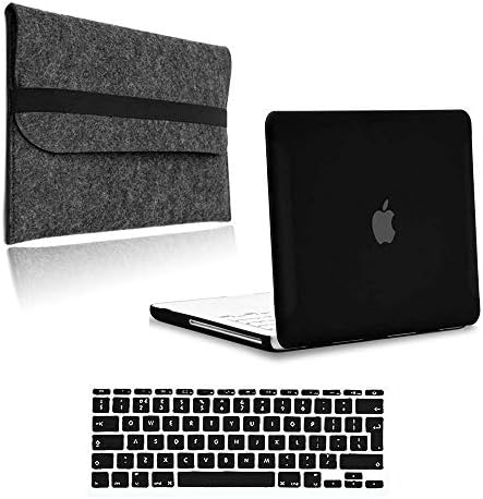 FINDING CASE Apple MacBook White Unibody 13 inch/13" A1342,BUNDLE 3 IN 1 Rubberized Matte Hard Shell Case with Keyboard Skin and Laptop Sleeve Felt Bag (Black)
