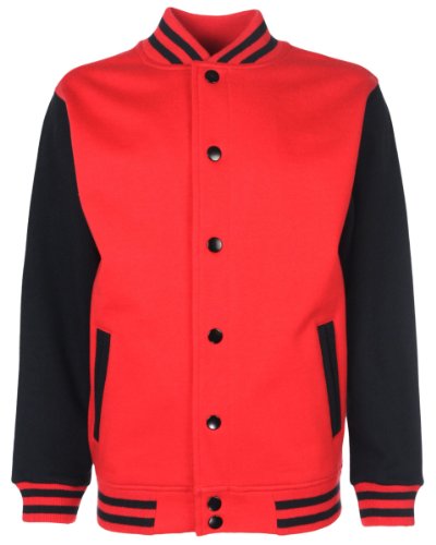 FDM Junior/Childrens Unisex Varsity Jacket (Contrast Sleeves) (11-13 years) (Fire Red/Black)