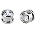 IPINK Punk Pair 8g- 1/2 Inch Stainless Steel Cubic Zirconia Screw Tunnels Ear Stretcher Plugs Piercing Gauge