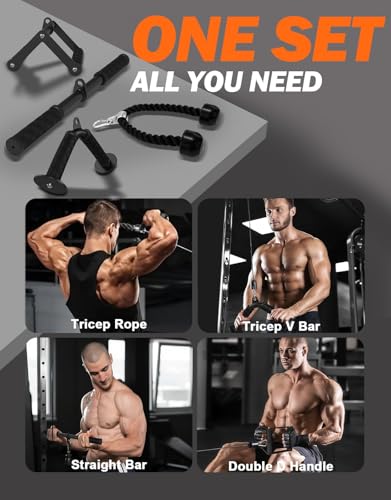 Fitarc Cable Machine Attachment Set, LAT Pulldown Attachments for Home Gym Equipment, Tricep Pull Down Attachment for Home Gym Accessories, LAT Pull Down Bar and Tricep Rope Cable Attachment