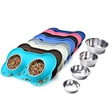 Vivaglory Dog Bowls, Set of 2, Stainless Steel Water and Food Bowl Pet Puppy Cat Feeder with Non Spill Skid Resistant Silicone Mat, Small, Turquoise