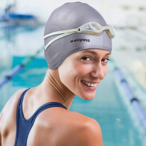 Msicyness Swim Casp for Men and Women Long/Short Hair Silicone Stretchy Swimming Hats Cover Ears Unisex Adult Size - Thumbnail 6