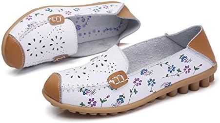 KISFLY Women Hollow Out Cowhide Leather Shoes Suitable for Driving Casual Flat Loafers White Size 8.5