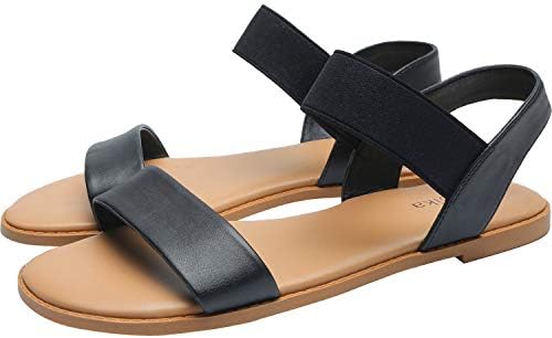 Women's Wide Width Flat Sandals - Classic One Band Elastic Strap Comfortable Summer Shoes.