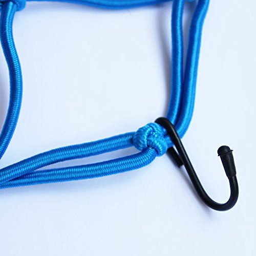 1x Blue Bungee Cord Rope Netting w/ Secure Hooks for Tying Down Luggage and Cargo to Bikes Motorcycles ATVs Wheel Carts Etc (13.78x13.78")