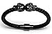 Meangel Braided Leather Bracelet for Men Stainless Steel Twin Skull Bangle Magnetic-Clasp 8.2 Inch