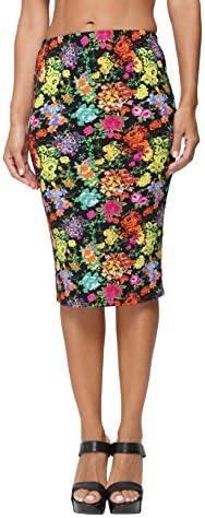 Joelynne Women's Printed Elastic Waist Pencil Skirt Bodycon Midi Skirt Size L/XL