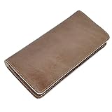 Volcanic Rock Oil Wax Genuine Leather Long Bifold Wallet Vintage Ultrathin Money Organizer