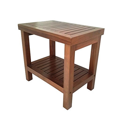 AlaTeak Wood Shower Bath Spa Waterproof Stool Bench with Shelf 19" - Thumbnail 2