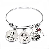 Expandable Wire Bangle Charm Bracelet 30th Birthday Gifts Thirty Jewelry Gifts for Women