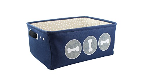 Winifred & Lily Pet Toy and Accessory Storage Bin, Organizer Storage Basket for Pet Toys, Blankets, Leashes and Food in Embroidered "Bones, Navy