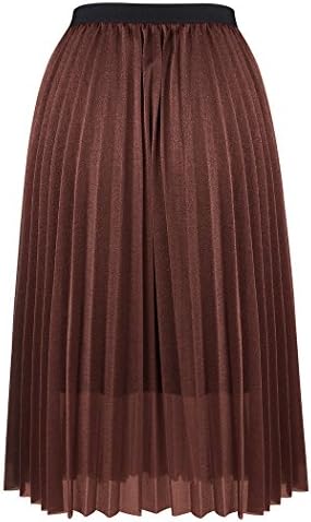 spyman Fashion Summer Women Skirts Midi Length Solid Color Elastic Waistband Skirt CoffeeSmall