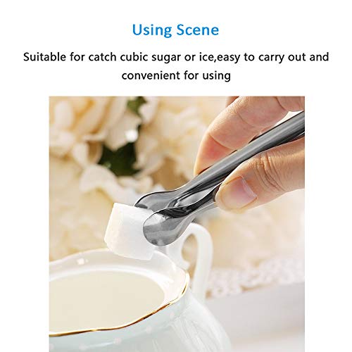 Huture 6 PCS Stainless Steel Mini Sugar Flatware Pastry Ice Tongs Pom Cube Pliers Candy Appetizers Serving Clip 11cm Dishwasher Safe Kitchen Tongs for Wedding Party BBQ Tea Coffee Bar Grill, Silver - Thumbnail 3