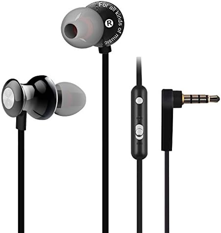 In Ear Earbuds Earphones, Metal Bass Stereo Wired Headphones with Microphone, Noise Isolating Lightweight 3.5mm Earphone For iPhone iPad iPod Android Smartphones Tablets Laptop Computer MP3/4 - Black