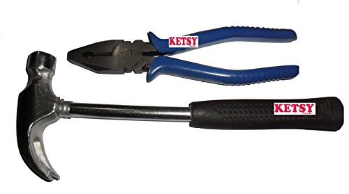 KETSY Metal Home Tool Kit Claw Hammer 1/2 Lbs + Combination Plier 8 Inch -Set of 2