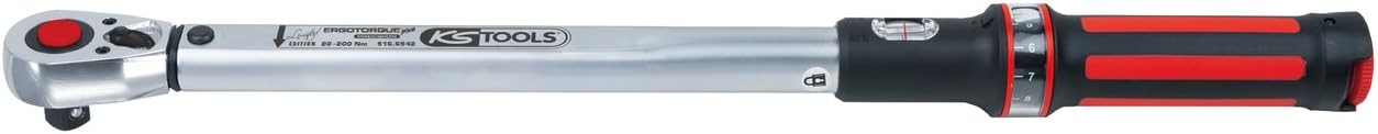 KS Tools 516.6542 Ergotorqueprecision 1/2" Ratcheting Torque Wrench, 40-200 Nm, Red